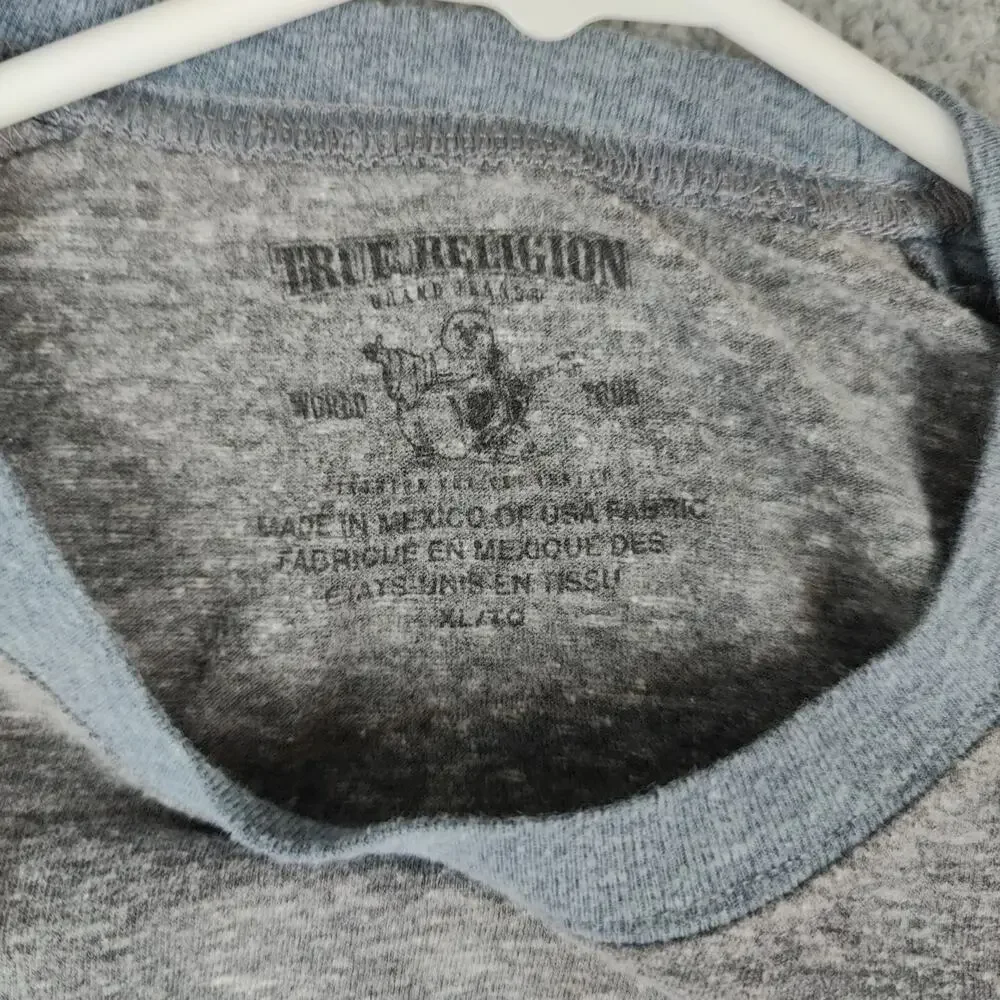 True Religion Raglan Shirt Men's Extra Large Grey Heather Gray Tee